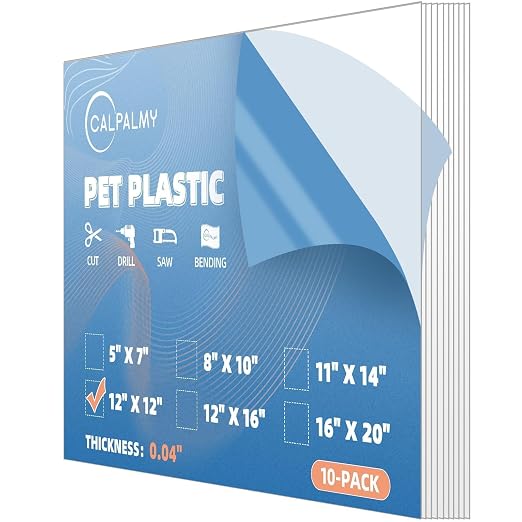 10 Pack of 12x12” PET Sheet/Plexiglass Panels 0.04” Thick; Use