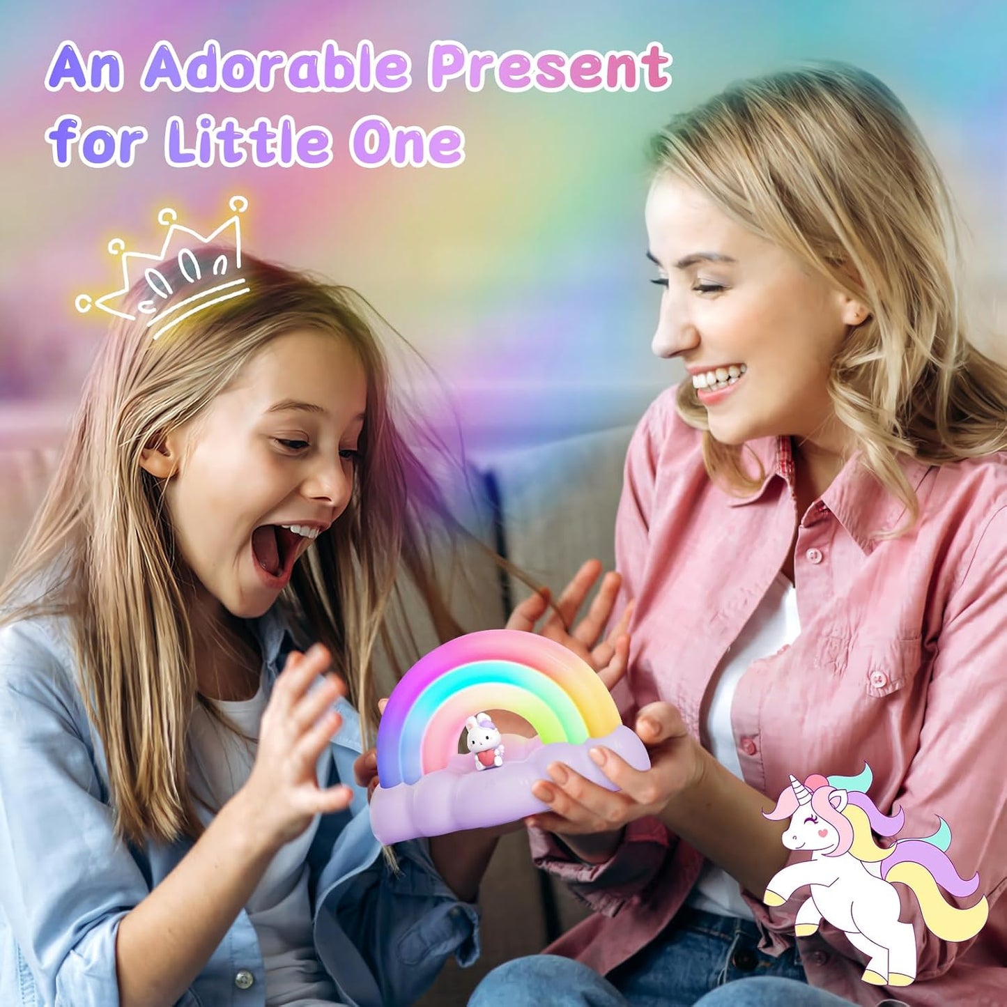 Rainbow Night Light, Kids Light with Three Mode and 30 min Timing LED Rechargeable Touch Control Neon Light for Kids Room,Nursery Night Light for Baby, Gift for Girls and Boys (Purple)