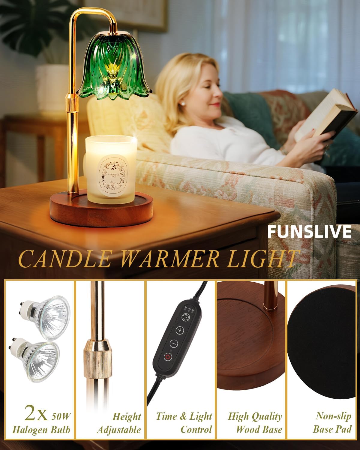 Flower Candle Warmer Lamp with Timer Dimmable, Candle Warming Lamp Height Adjustable, Christmas Gifts for Women, Candles Warmer Light for Jar Candles, Christmas Gifts, Stylish Decorations