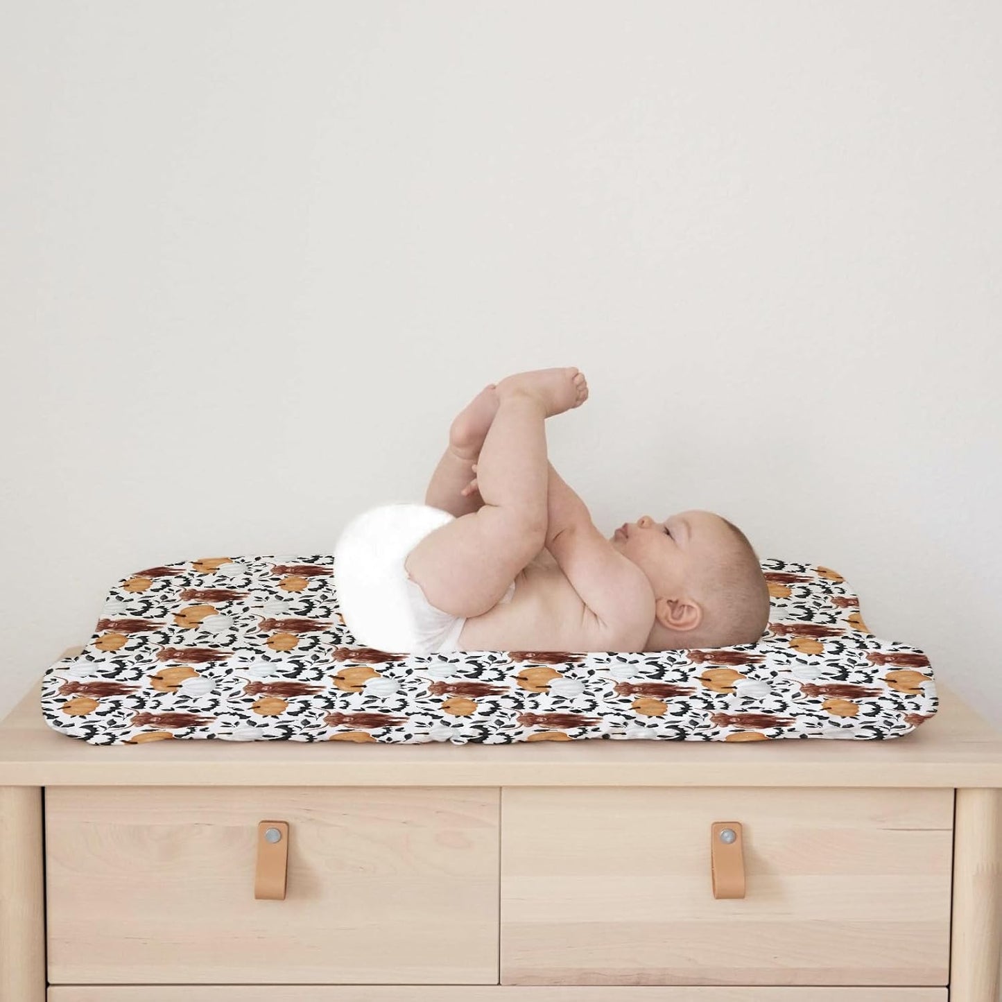 Highland Cows Pumpkin Leaves Baby Changing Pad Covers Highland Yak Halloween Bats Diaper Changing Table Sheets for Girl Boy Autumn Fall Soft Breathable Stretch Change Table Mats 32''x16''