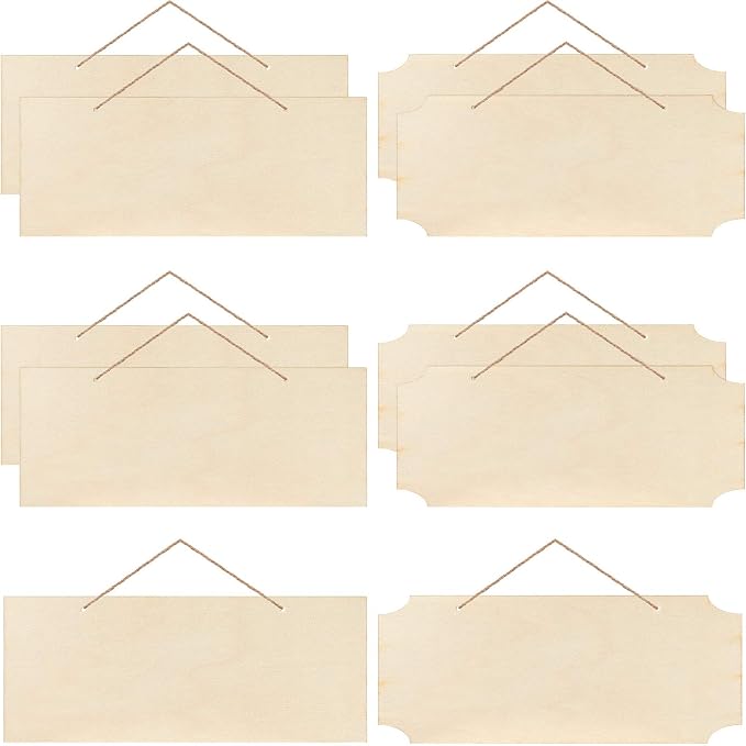 Patelai 10 Pcs Unfinished Hanging Wood Sign 9.8 x 3.9 Inch Rectangle Blank