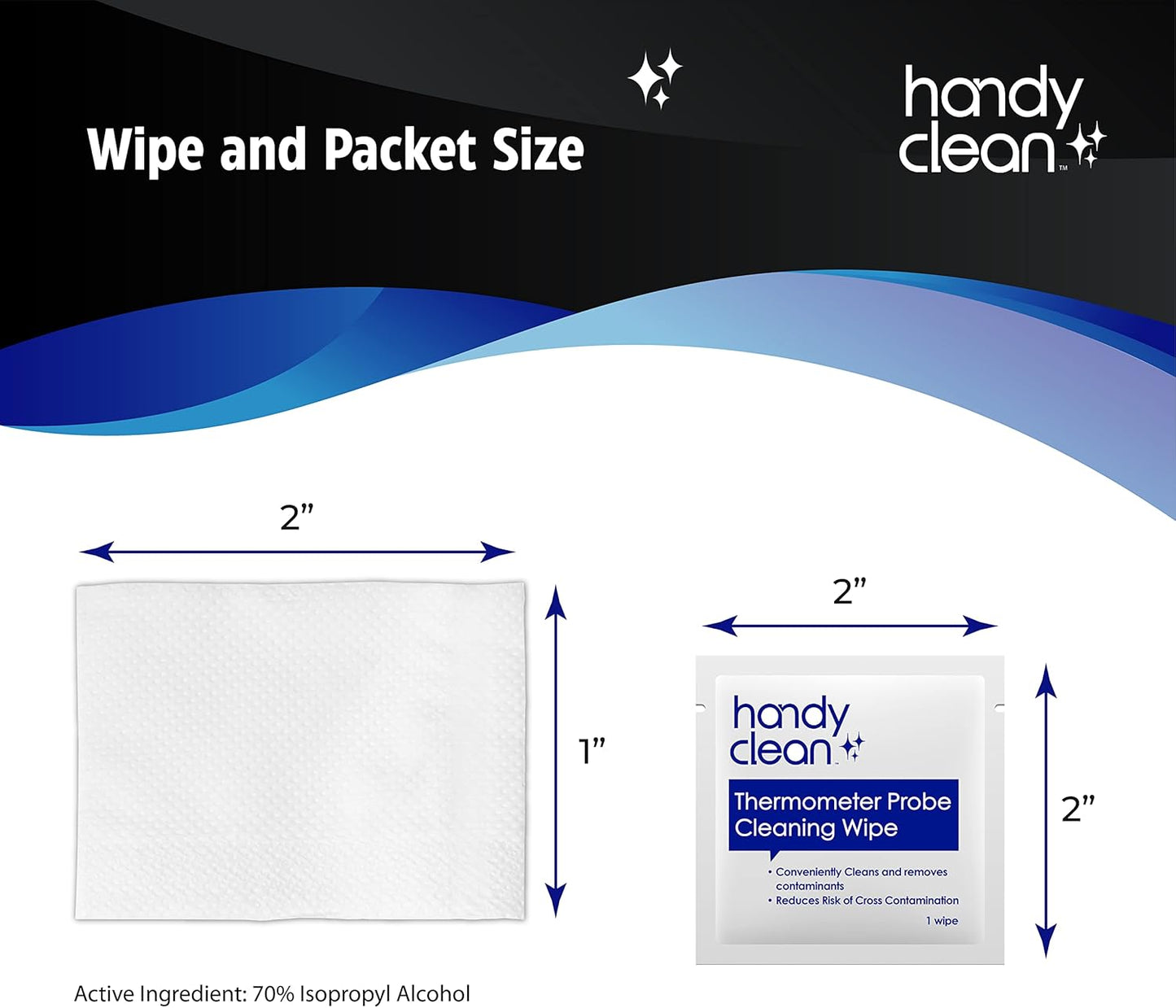 HandyClean Thermometer Cleaning Wipes, 70% Isopropyl Alcohol, Wipes for Probe Thermometer, 1000 ct of 2 x 1 inches Individually Wrapped Wipes