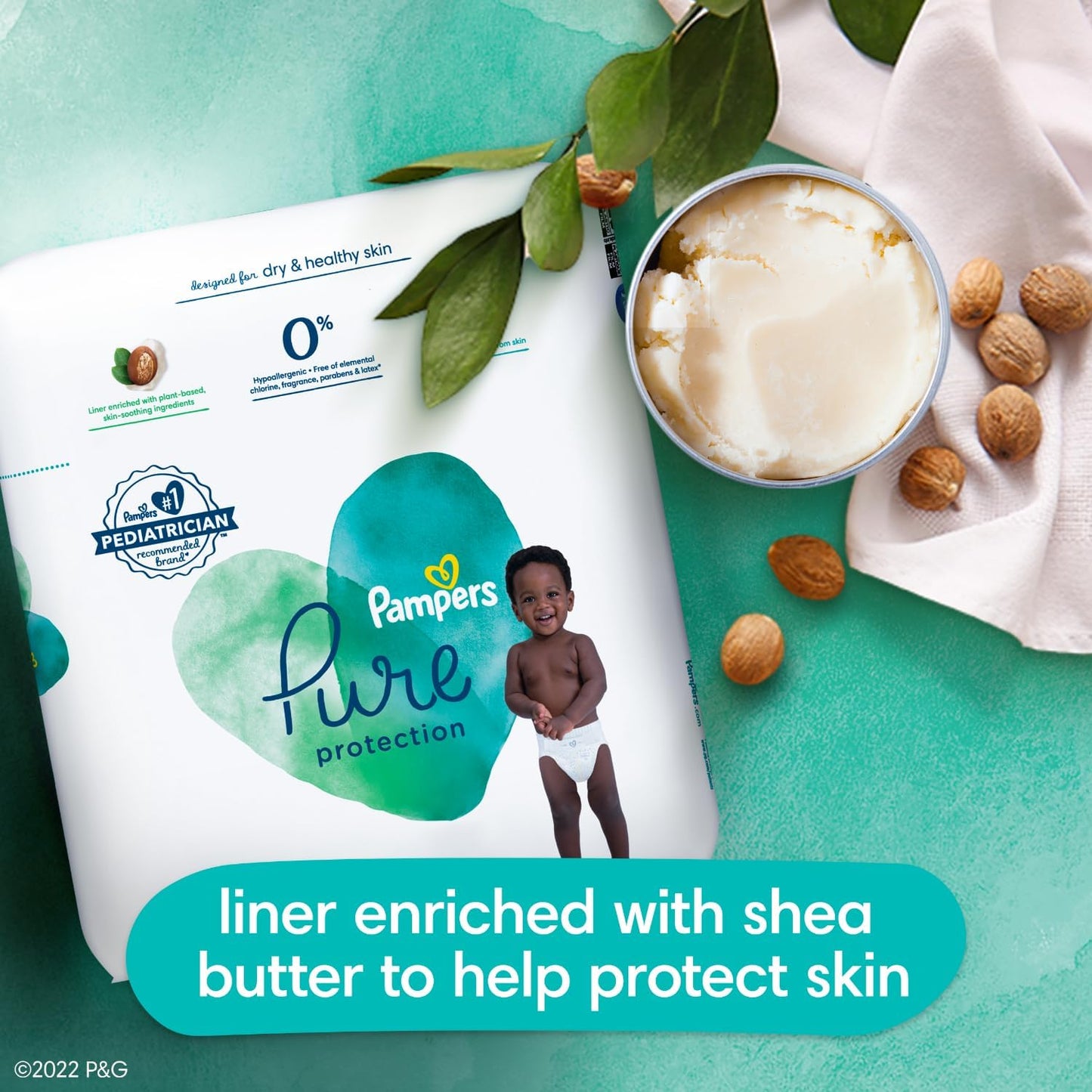 Pampers Baby Diapers - Pure Protection - Size 2, 120 Count, for up to 100% Leakproof, Premium Plant-based Skin Protection
