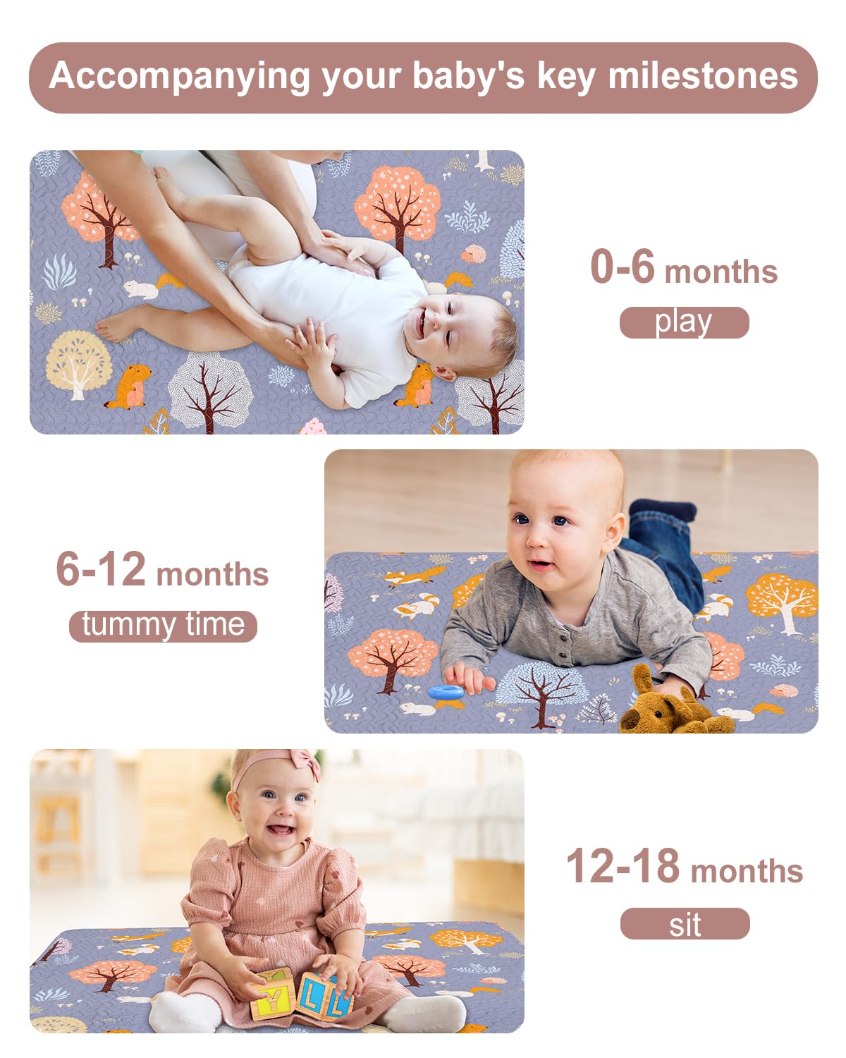 Washable Baby Play Mat Portable Playmat for Babies 63x43”, Foldable Toddler Playpen Non-Slip Baby Tummy Time Mat, Soft Floor Play Mats for Infants Extra Large Crawling