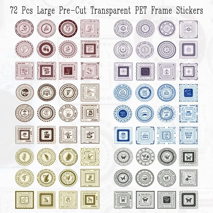 72Pcs Large Diecut PET Decorative Frames Stickers