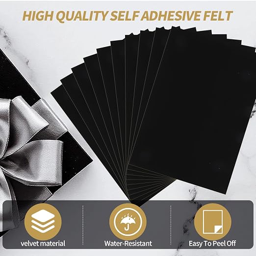 5PCS Black Felt Sheets with Self-Adhesive Backing, Soft Felt Fabric, Durable