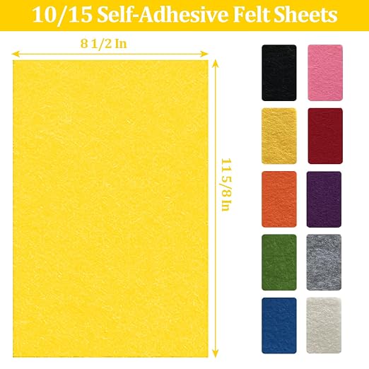 10 Pack Self Adhesive Felt Sheets 10 Colors DIY Sticky Back Felt