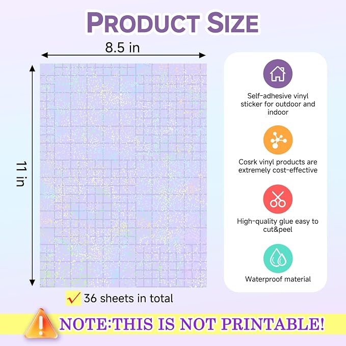 36 Sheets Holographic Laminate Sheets Clear Self Adhesive Sticker Paper |