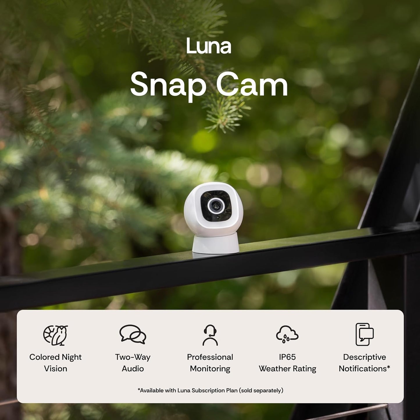 Luna 2K QHD Security Camera Indoor/Outdoor, 2.4GHzWired IP65 WiFi Camera for Home Security, Color Night Vision, Spotlight/Siren, AI Motion Detection, Smart Alerts, App Control (1, Black)