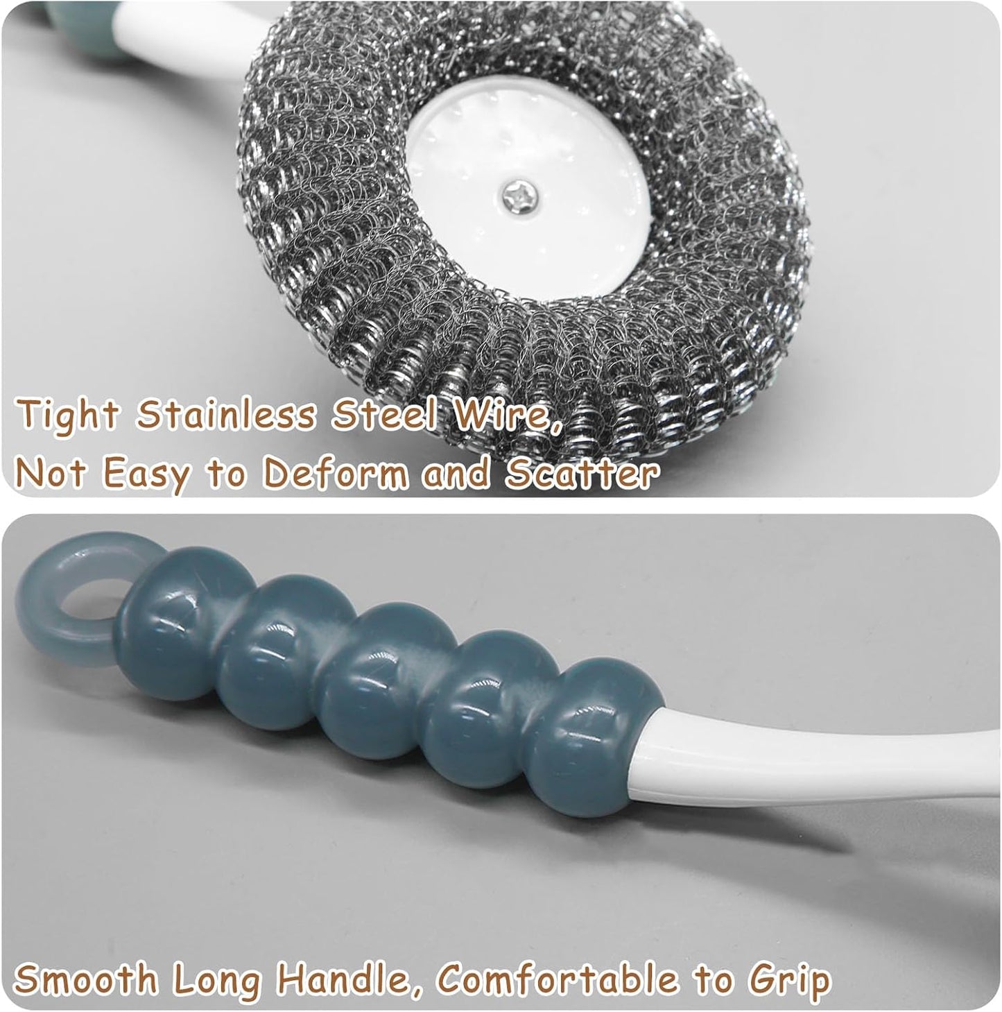 Stainless Steel Scrubber Dish Brush with Handle, Kitchen Steel Wool Pot Scrubber Metal Scrubber Dish Scrub Brush, Steel Scrubbers for Cleaning Dishes Pots, Pans, Grills, Sinks, Dishwashing Supplies