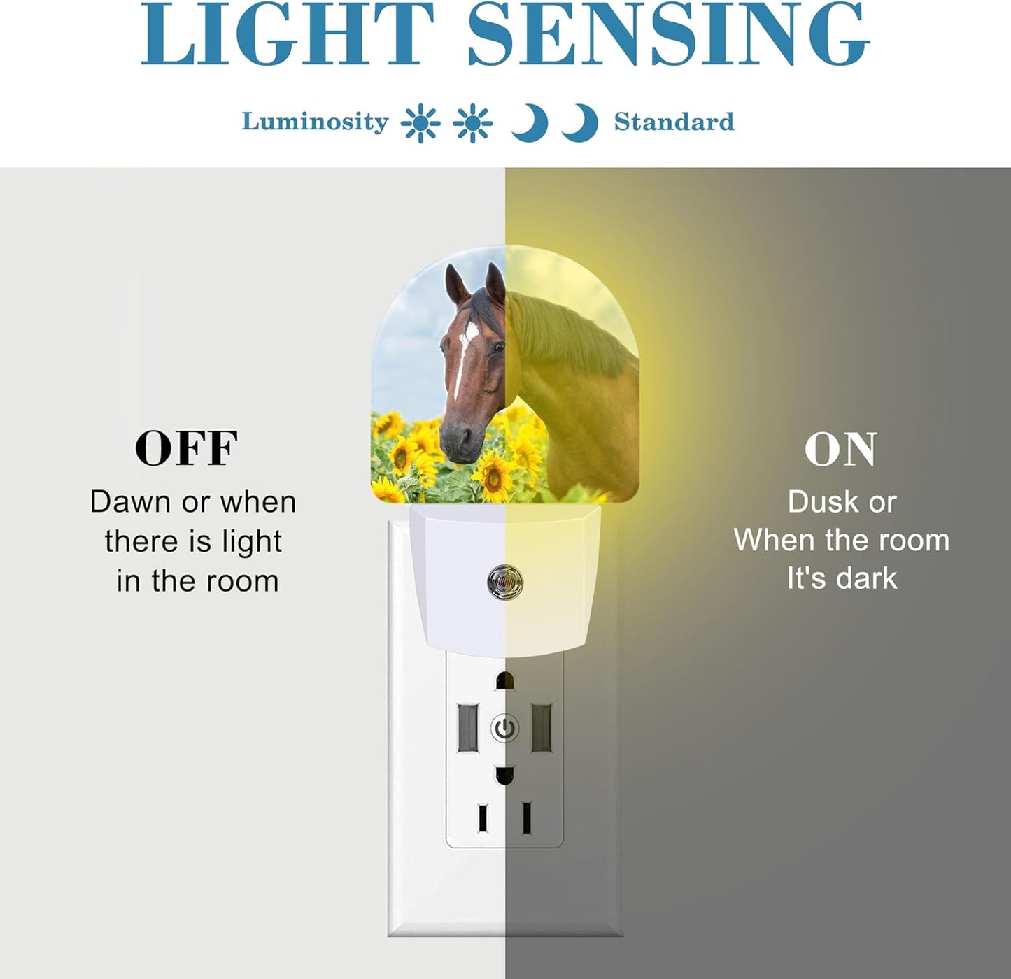Night Light Plug into Wall Horse in Sunflower Field with Dusk to Dawn Sensor for Kid Girls Boys Women Men Room Decor, Hallway, Kitchen, Bathroom, Nursery, Stairs