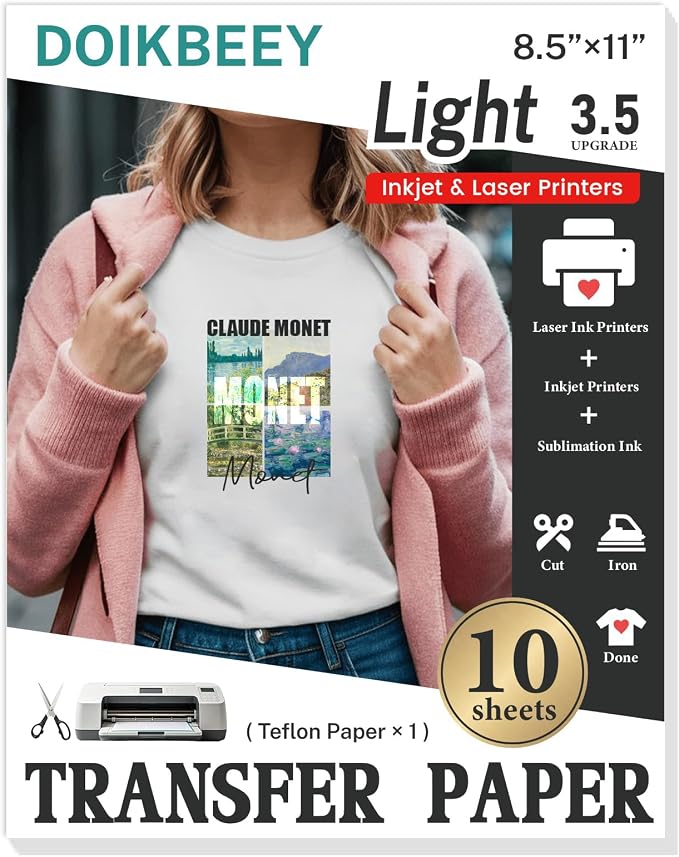 Heat Transfer Paper 10 Sheets, 8.5" X 11" Light Iron On Transfer Paper |