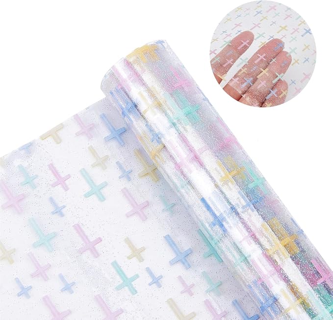 Cross Printed TPU Jelly Faux Leather Fabric, 11.8 x 47.2 Inch Clear TPU Vinyl