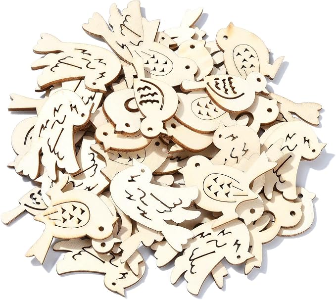 200 Pcs Unfinished Wooden Bird Cutouts Wood Animals Shapes Blank Wood Slices