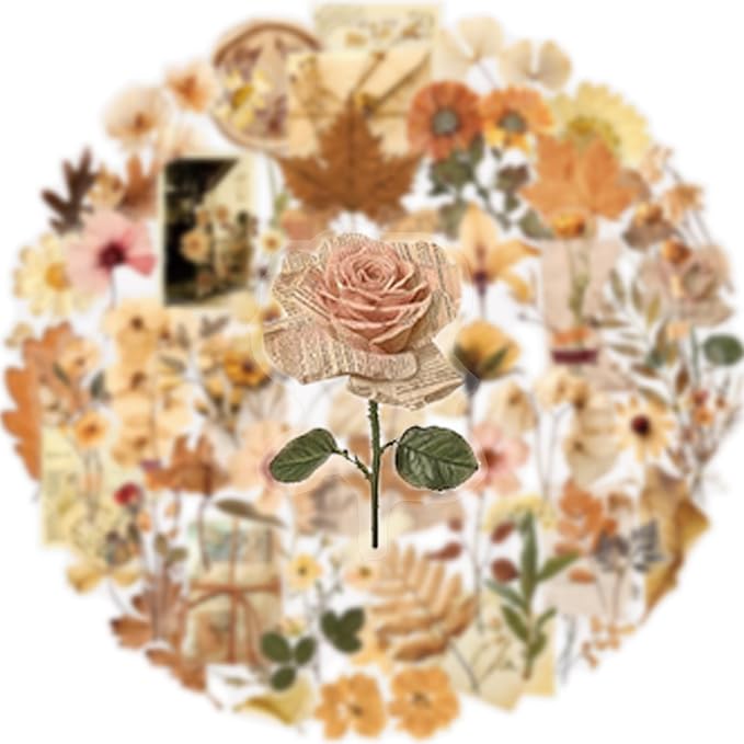 52Pcs Vintage Botanical Scrapbook Stickers Pack, Transparent Fern Leaf Stickers