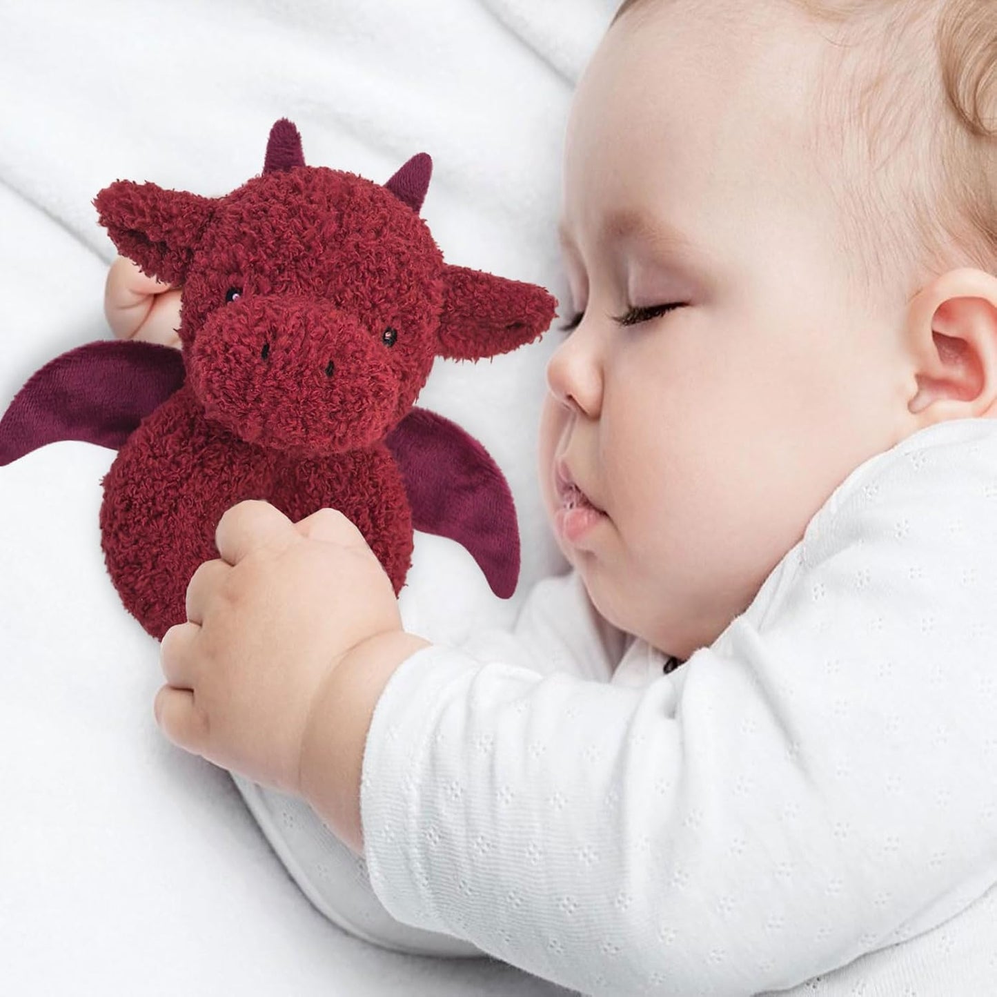 Baby Dragon Soft Rattle Toy, Plush Dinosaur Infant Shaker Rattle Easy-Grasp Stuffed Animal Toy, Gifts for Newborns Babies Toddlers Boys Girls, Wine Red, 6 Inches