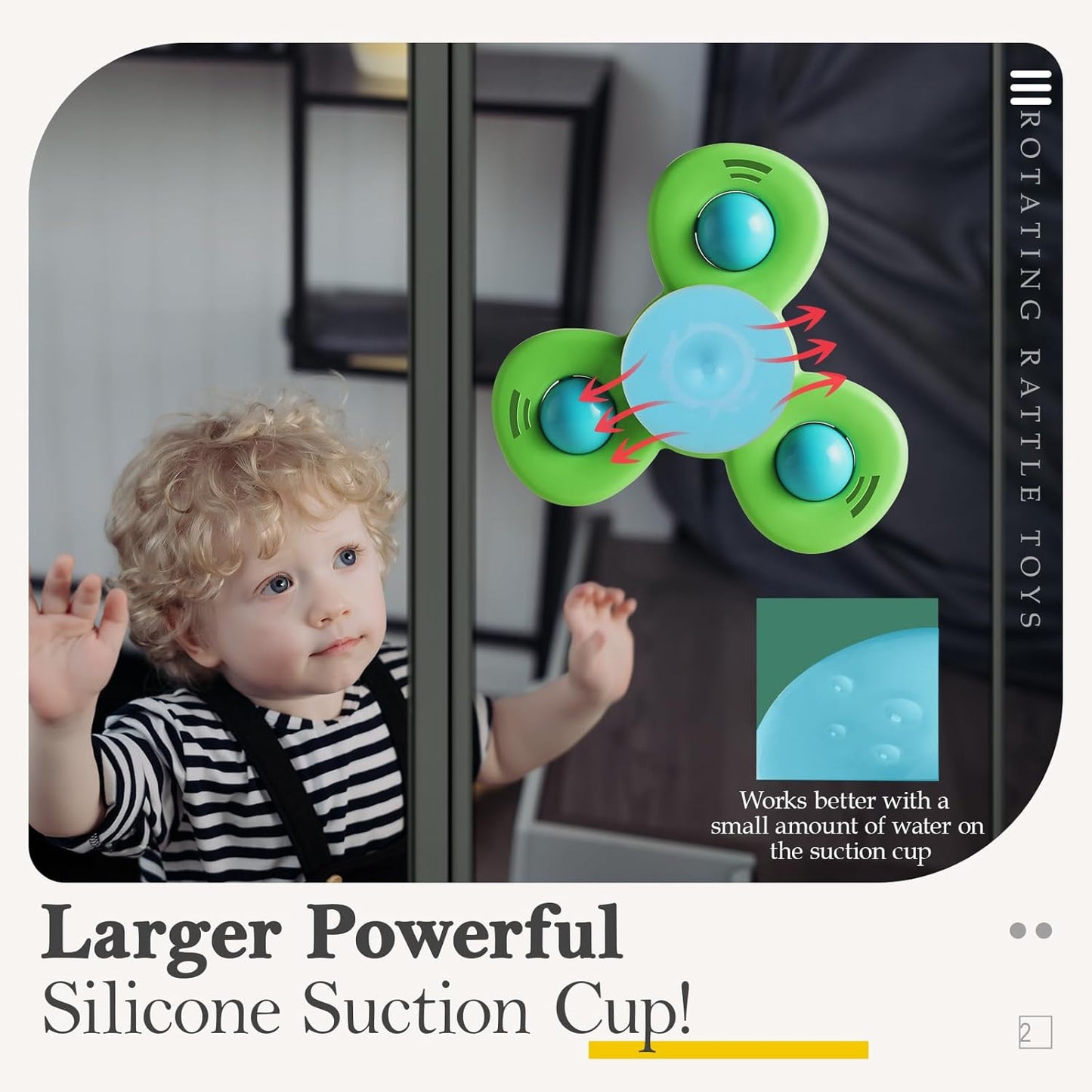 ALASOU 3PCS Suction Cup Spinner Toys for 1 Year Old Boy Girl|Spinning Top Infant Sensory Toys for Toddlers|1 2 Year Old Boy Christmas Birthday Gift|Baby Bath Toy Stocking Stuffers for Kids Ages 1-3