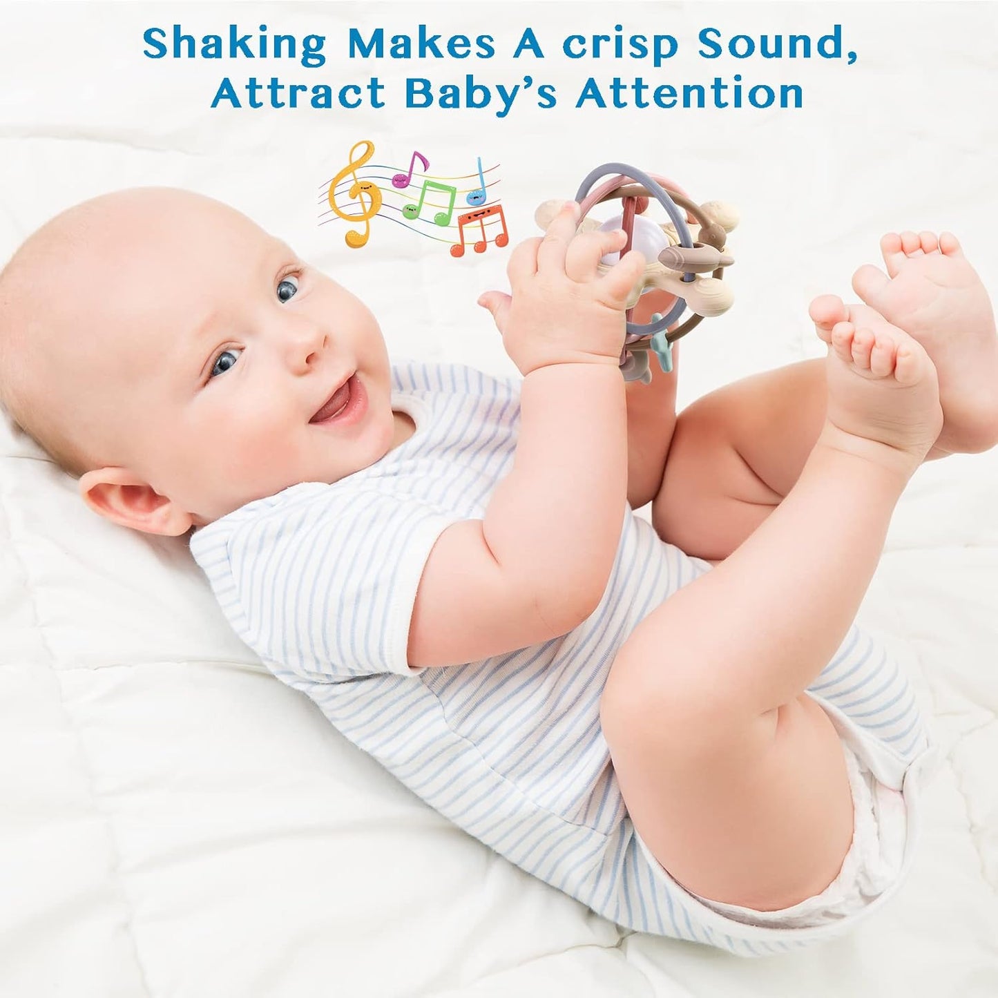 Baby Teether Toy for Babies 3 Months+, Silicone Baby Teething Toys, Rattle Sensory Teether Toy for Sore Gums, Baby Chew Toys for Sucking Needs, BPA Free, Navajo White