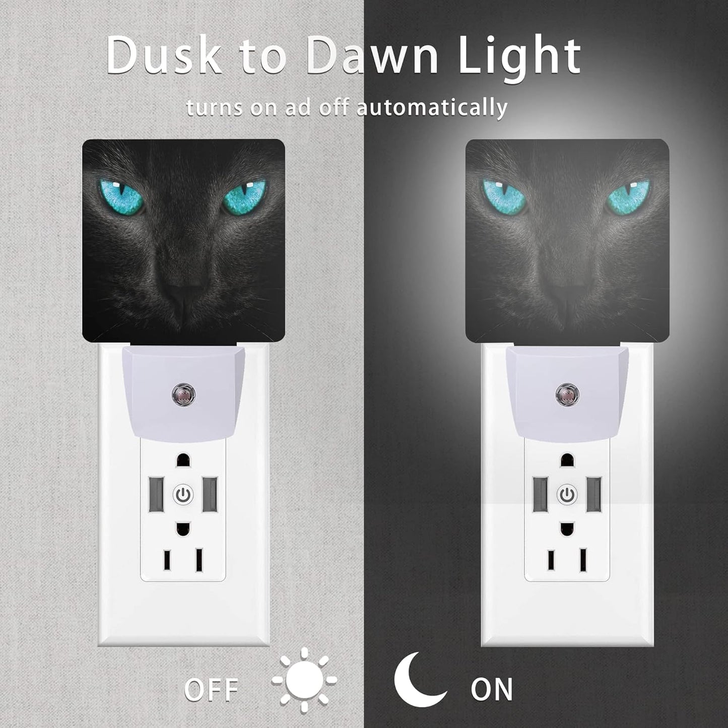 Cat Night Light,Black Cat Eye Plug-in Night Lights with Dusk-to-Dawn Sensor for Girlfriend/Boyfriend Gift Sleep Friendly lamp for Bedroom, Bathroom and Living Room,0.5W