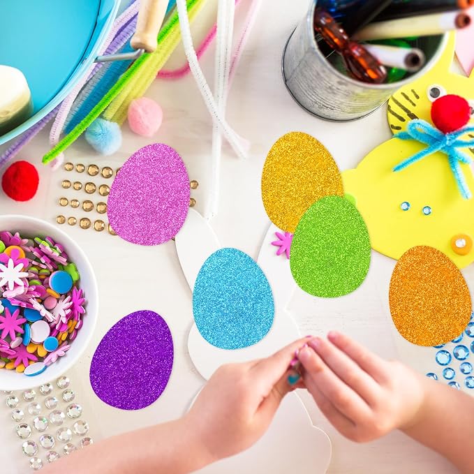Whaline 54 Pcs Glitter Easter Egg Cutouts Colorful Egg Bulletin Board