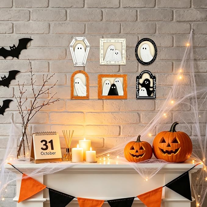 12 Sets Halloween Crafts Kit, Wood Ghost DIY Frames Decoration, Unfinished