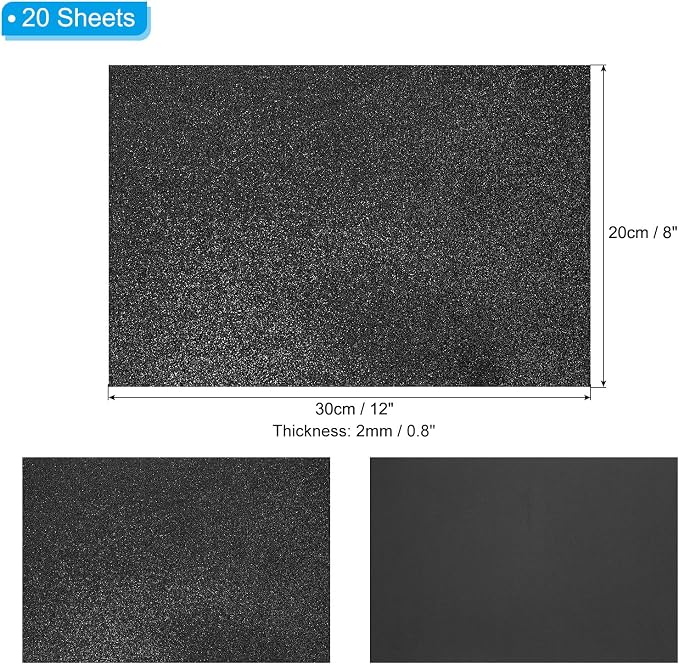 PATIKIL Black Shiny EVA Glitter Foam Sheet 11 x 8 Inch 2mm Thick Sparkle EVA