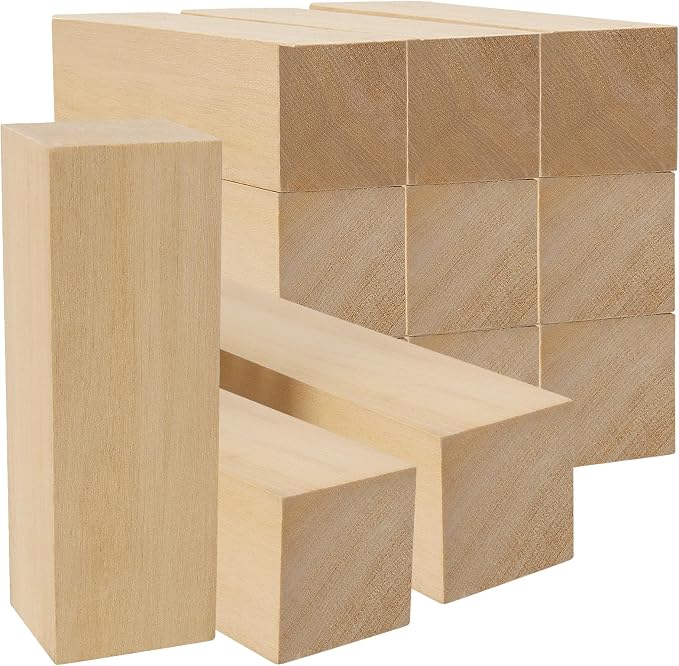 MUKCHAP 12pcs 6 x 2 x 2 Inch Basswood Carving Blocks, Unfinished Wood Block