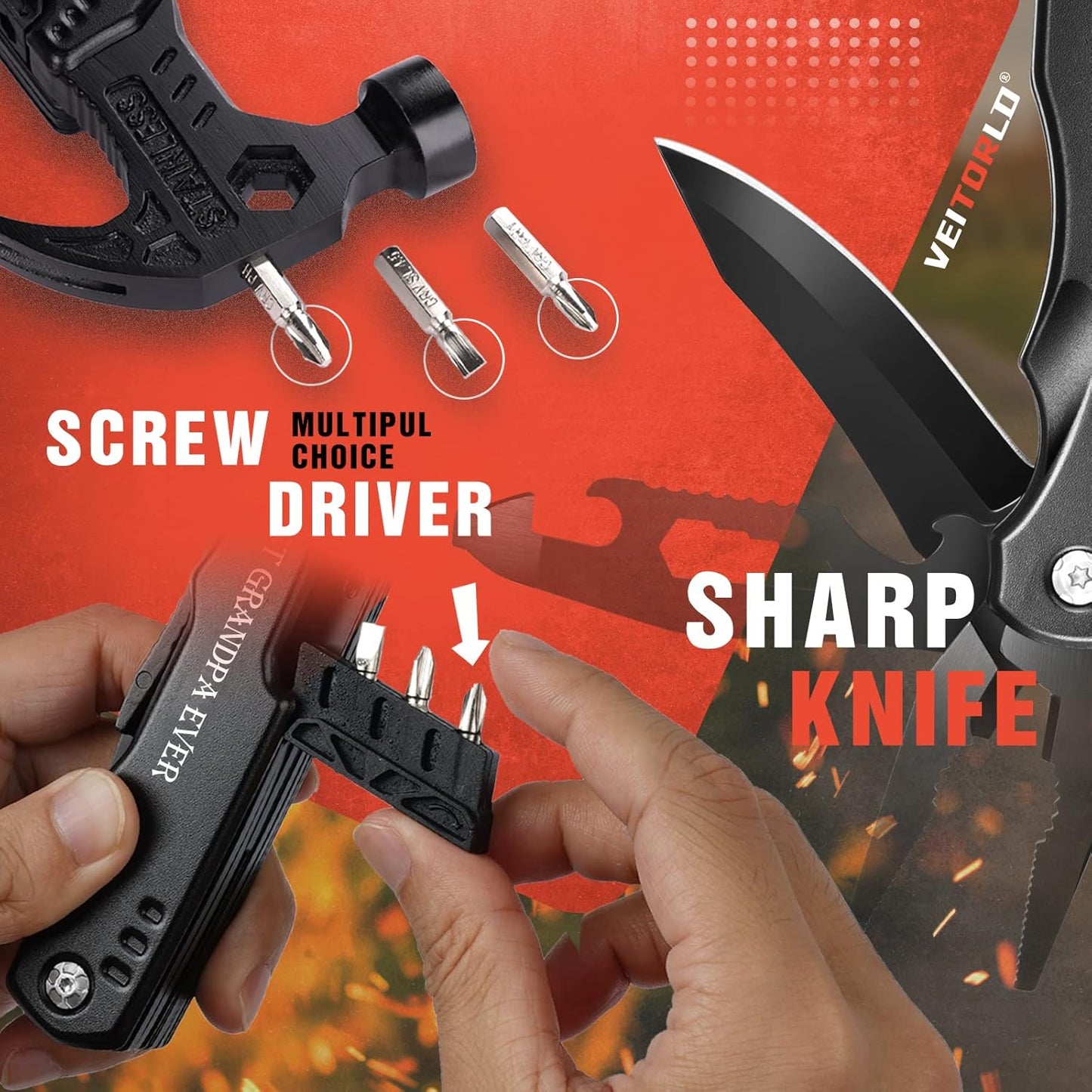 VEITORLD Christmas Stocking Stuffers, Gifts for Men Dad Grandpa, All in One Survival Tools Hammer Multitool, Best Grandpa Ever Gifts, Cool Gifts for Grandparents Who Have Everything, Cool Gadgets