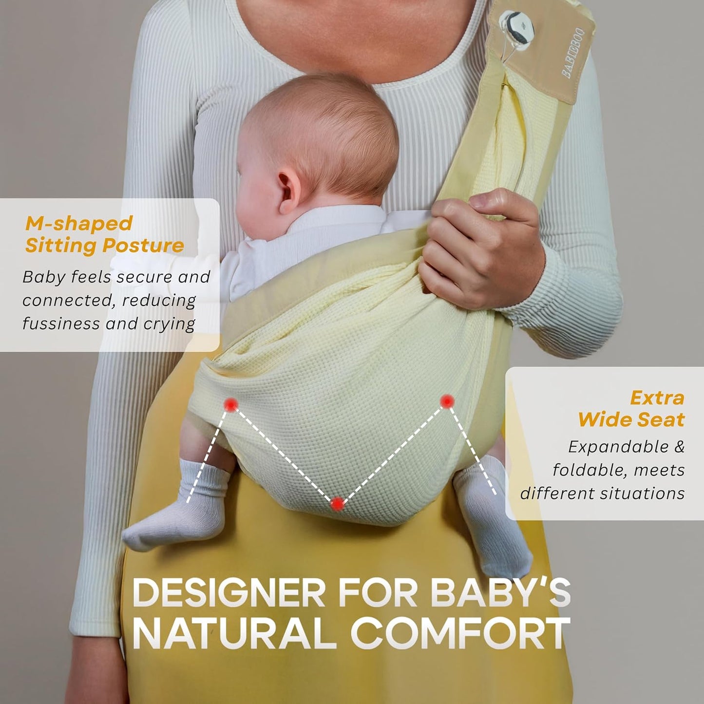 Baby Sling Carrier 8-30 lbs, Newborn Nursing, Toddler Carrier with Safety Buckle, Knob Tech Baby Closer, Adjustable Shoulder Strap, Portable and Lightweight (Gray)