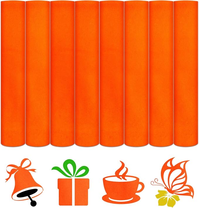 HTVSTD Orange Flock Heat Transfer Vinyl 8pcs 12×10in Iron on Vinyl | Colorful