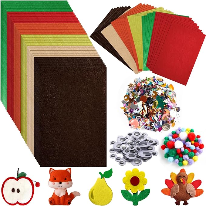 42Pcs Fall Felt Fabric Sheets 8 x 12 Inch Autumn Yellow Orange Assorted Soft