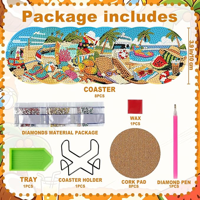8-Pack Diamond Art Coaster Kit