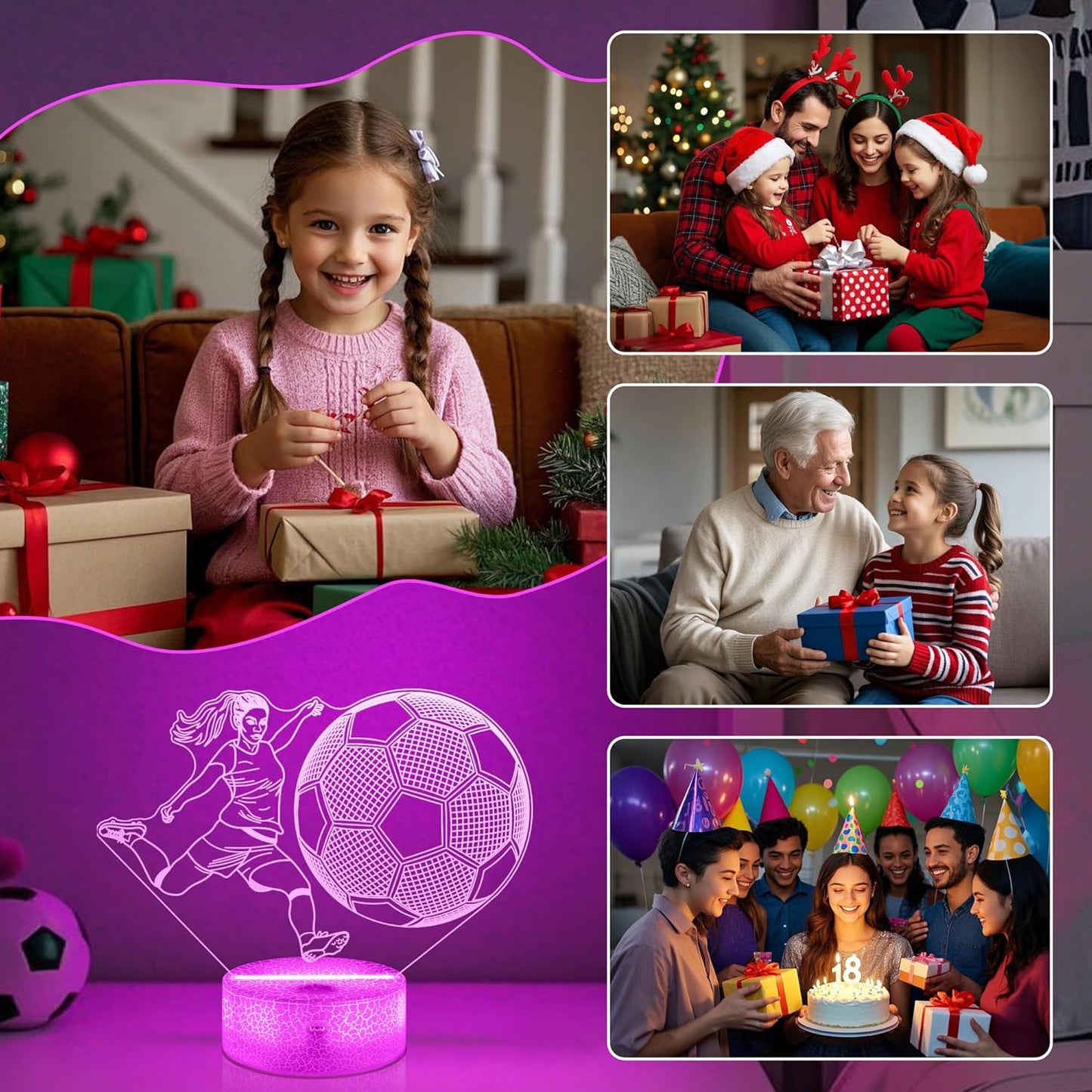 Soccer Gifts for Girls Bedroom Decor,Light Up Soccer 3D Illusion Lamp Night Light with 16 Colors Remote,Football Accessories Birthday Xmas Gifts for Best Friends Sister Daughter Sports Fan Lover