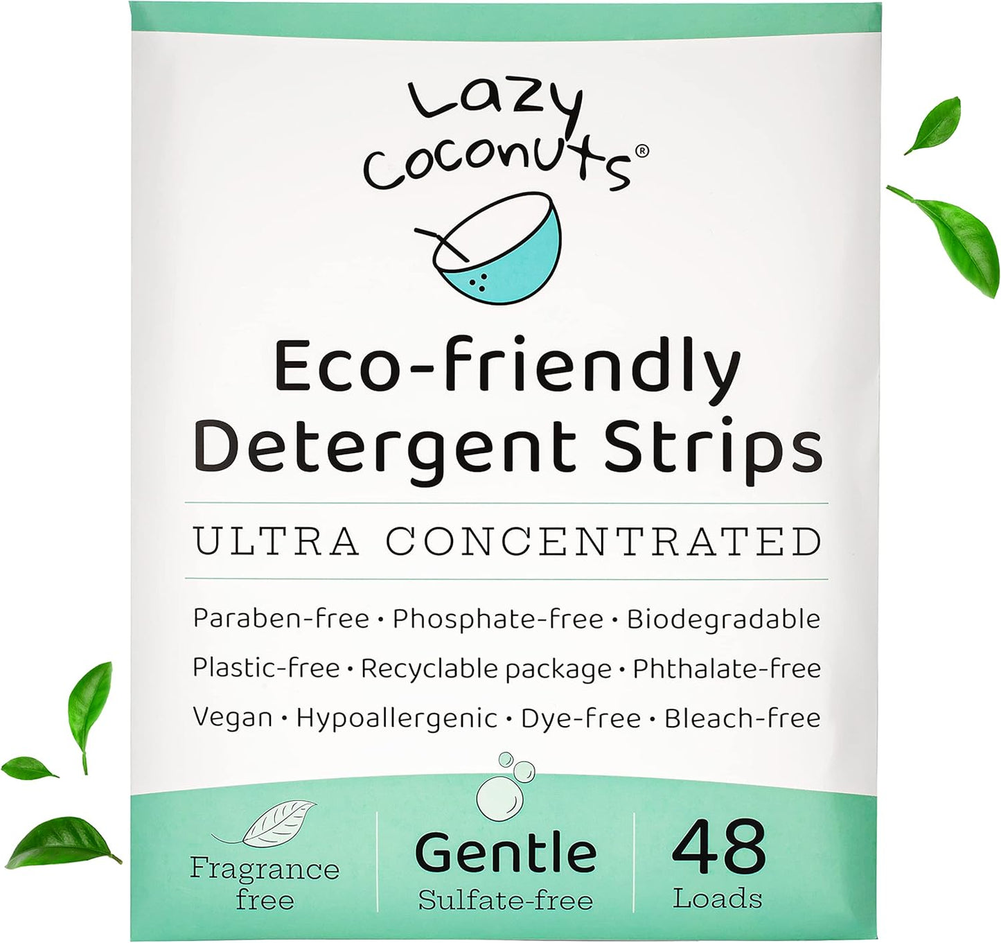 LAZY COCONUTS Laundry Detergent Sheets - Sulfate-free, Gentle - For Sensitive Skin, Baby, Hand Wash - Eco Friendly, Natural, Hypoallergenic, Sulfate Free, Fragrance Free, Unscented Laundry Soap