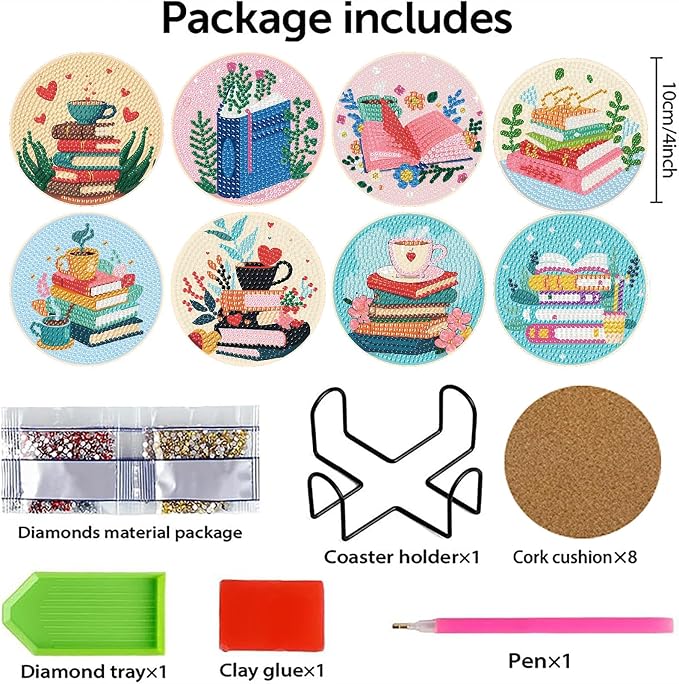8 Pcs Book Diamond Art Coasters Kit