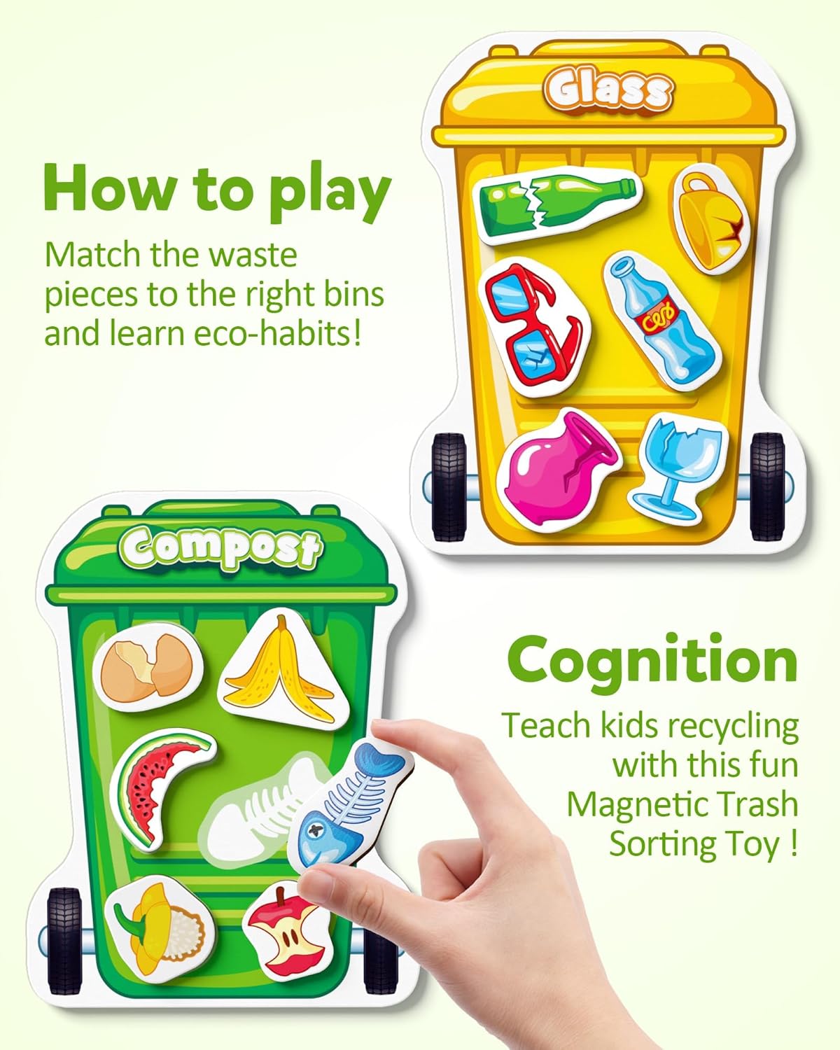 Coogam Montessori Toys for 3 Year Old, Magnetic Garbage Recycling Sorting Toy - Waste Category Classification and Environmental Awareness Learning Educational Gift Toy Game