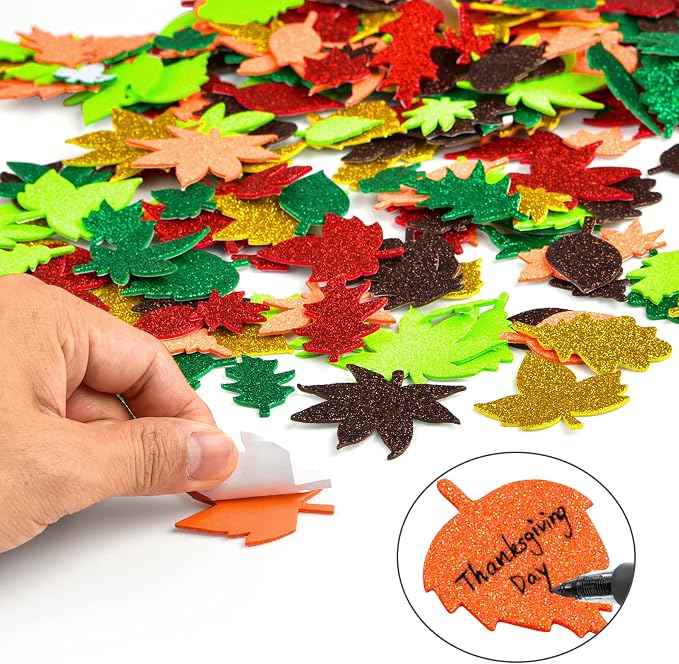 Coopay Glitter Fall Leaf Stickers Thanksgiving Christmas Adhesive Foam Maple