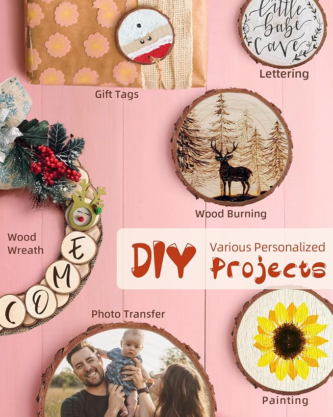 Wood Slices with Hole, Unfinished Wooden Circles