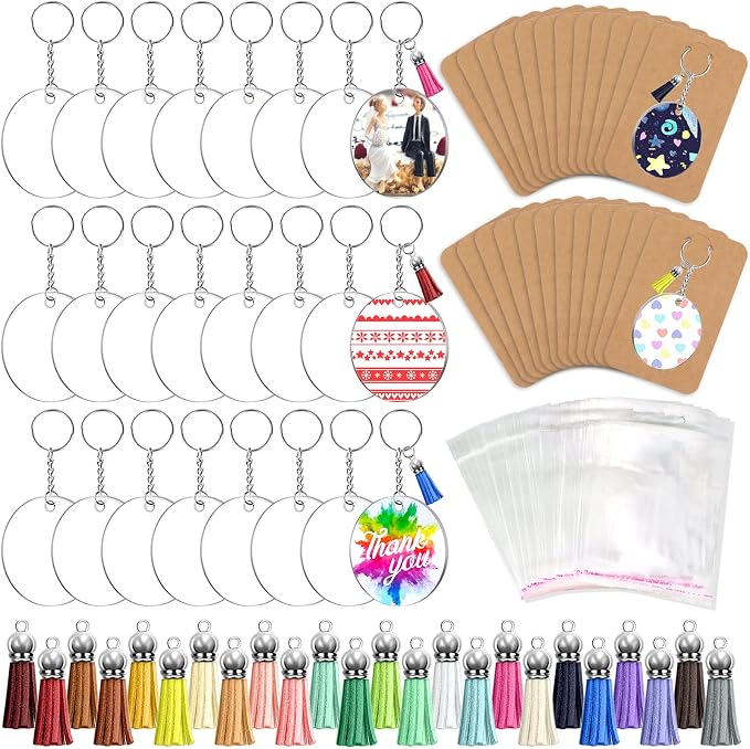 ZOCONE 144 PCS 2 INCH Acrylic Keychain Blanks Set, Display Card, Packing Bag