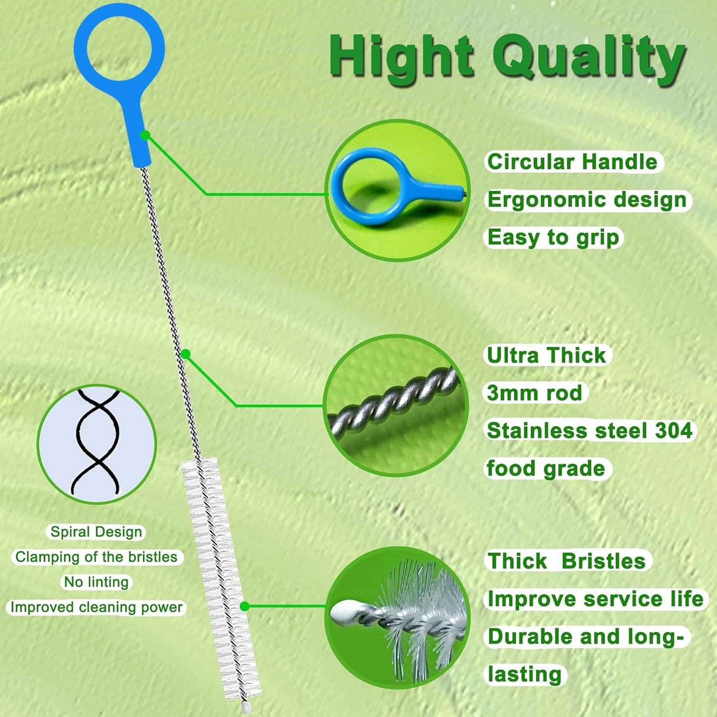 Straw Cleaner Brush Extra Long 12 Inch, Straw Brush Cleaner with Steel Wire 3mm Thick, Straw Cleaning Brush with Big Circular Handle for Cleaning Stanley Cup, Water Bottle, Straws, Sippy Cups 6-Pack