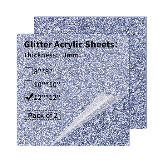 Glitter Acrylic Sheets 12 x 12 inch 1/8" Thick