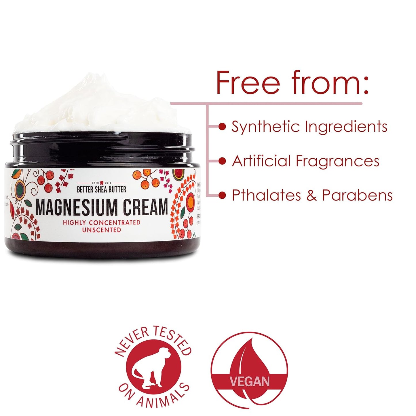 Better Shea Butter Magnesium Cream for Leg Cramps | Relieves Muscle Tension | Night Lotion Safe for Pregnancy, Kids and Babies | Organic and Natural Ingredients | Vegan, Made in USA | (Unscented)