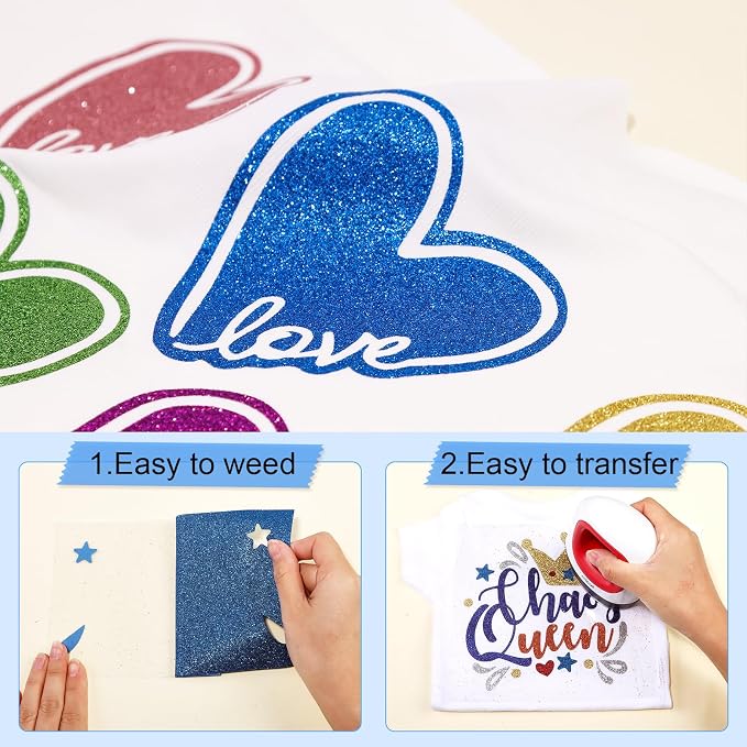 Tintnut Blue Glitter Heat Transfer Vinyl Roll, easy cut & weed, stretch washable