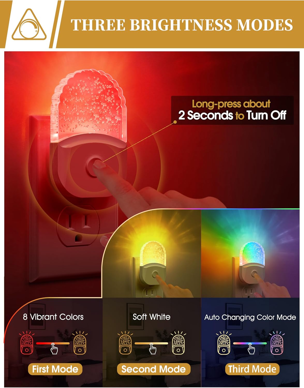 DORESshop 8-Color RGB LED Night Light Plug into Wall, 4Pack Color Changing Dusk to Dawn Night Light for Bedroom, Kids Room, Gift