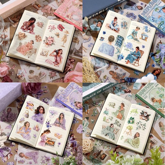 4 Book for Girls Scrapbooking Stickers Pre-Cut 480 washi Stickers PET People