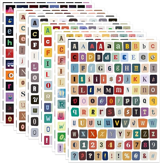1304 Pcs Letter Stickers for Scrapbook Supplies, Vintage Alphabet Stickers | 12
