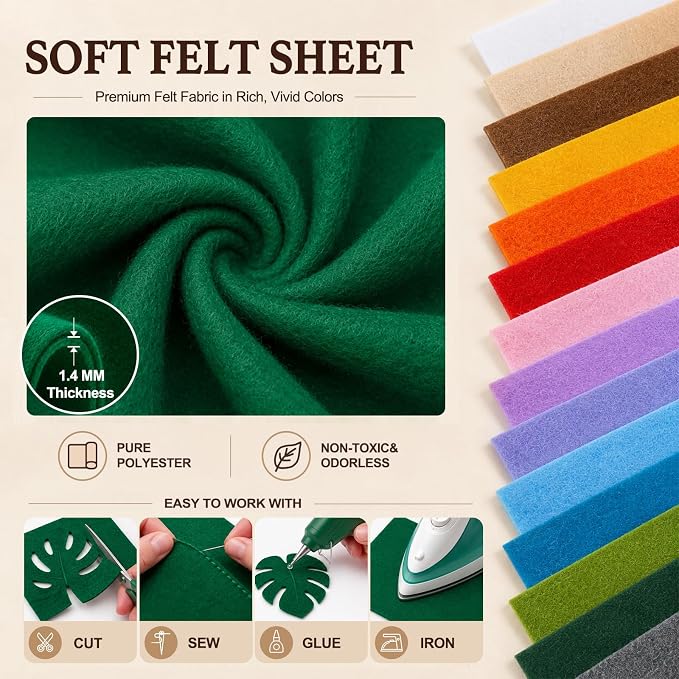 Emerald Green Large Felt Fabric 36" x 36", 1.4 mm Soft Felt Sheet, Nonwoven