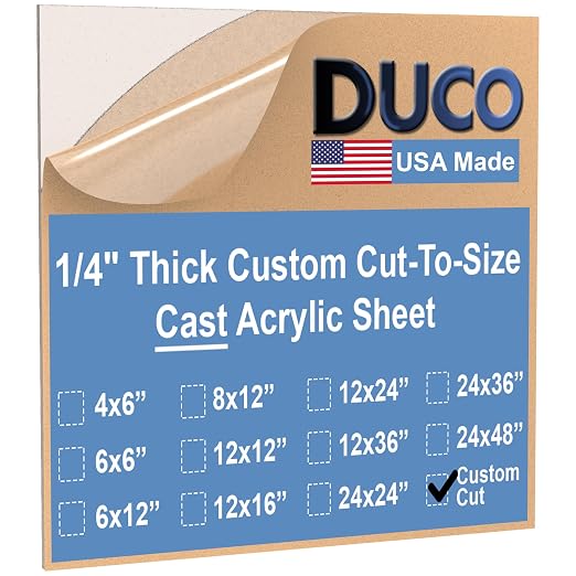 Duco Clear Cast Custom Size Acrylic Sheets 1/4" Thick