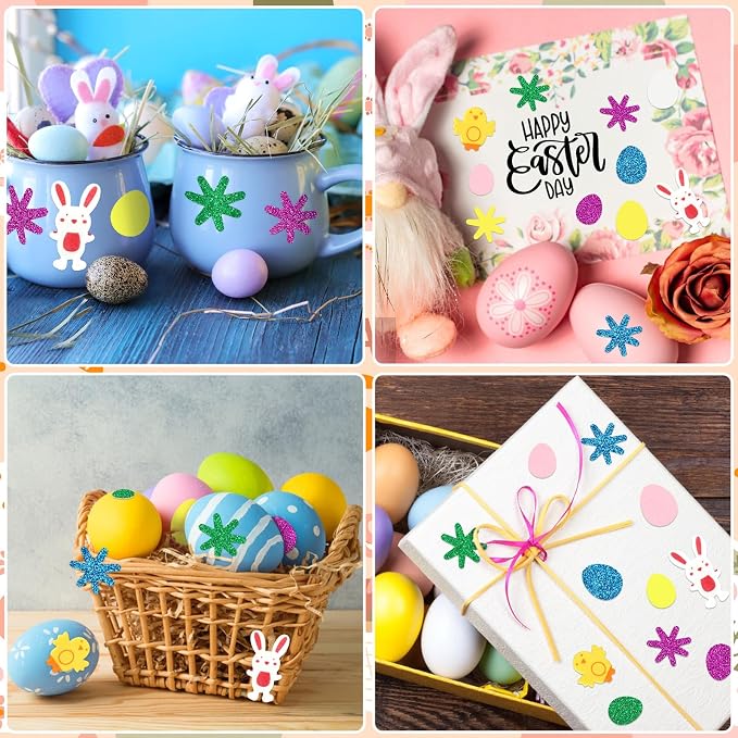 600Pcs Easter Foam Stickers Glitter Bunny Eggs Chick Stickers | Self-Adhesive