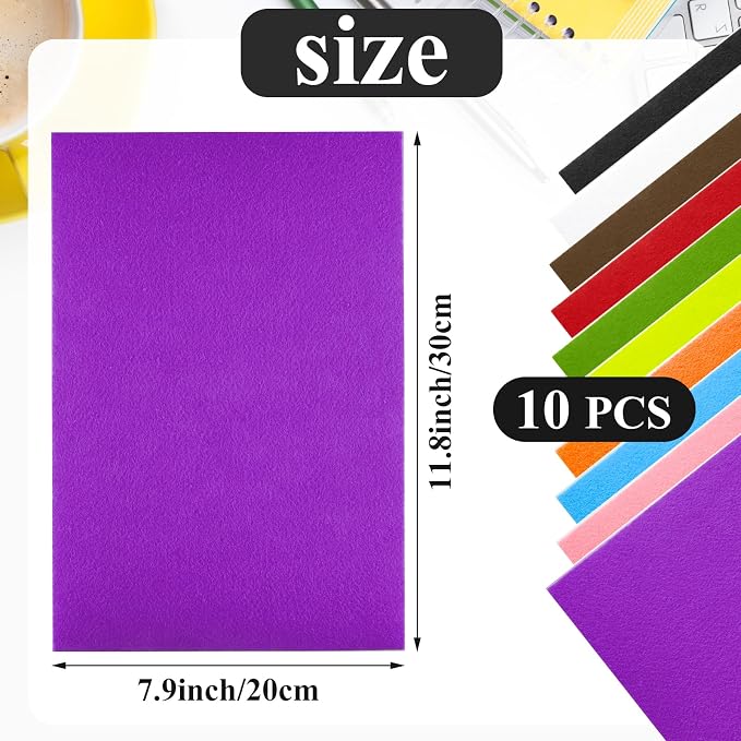 10PCS Multicoloured Self Adhesive Felt Fabric Sheets Sticky Felt Sheets